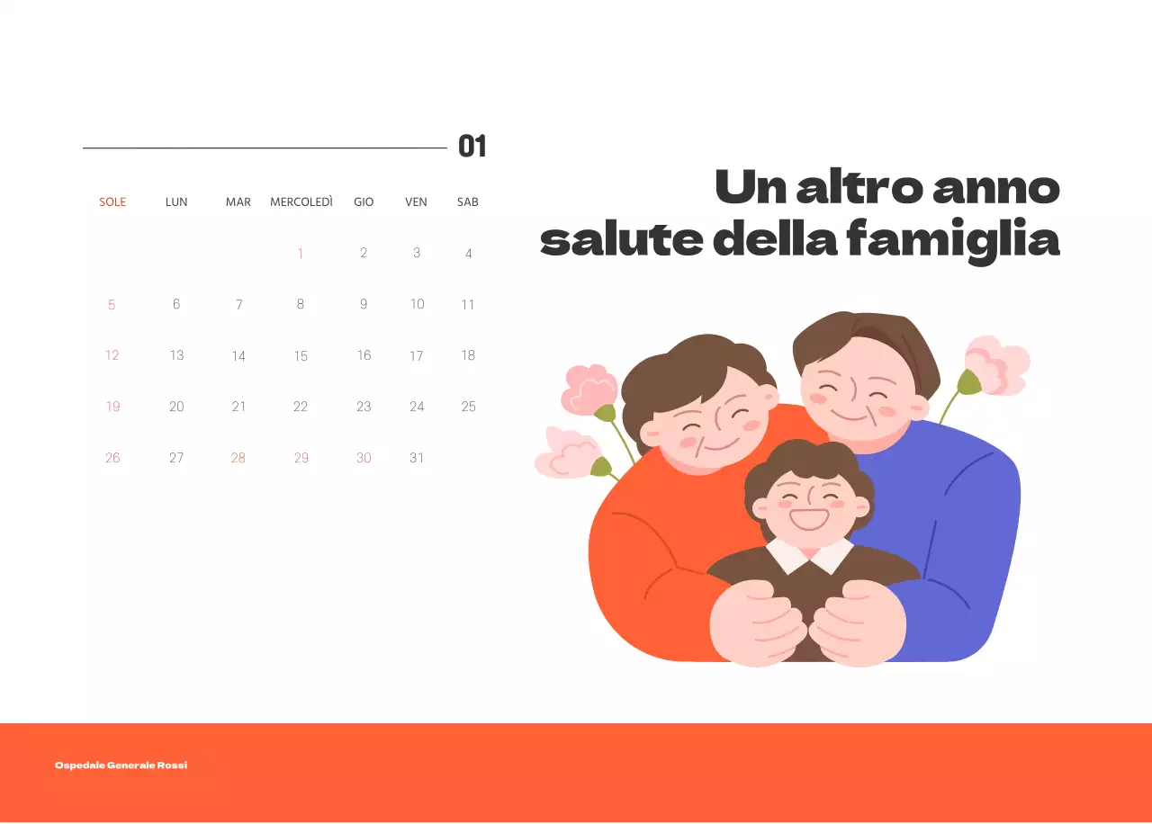 Un ospedale festivo con illustrazioni a tema salute e famiglia e accenti colorati