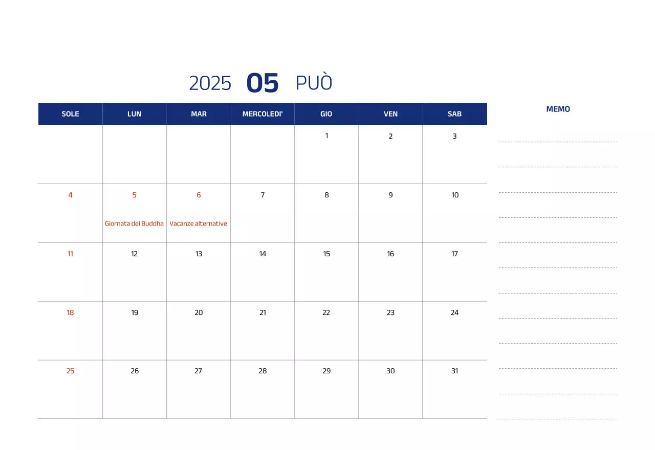 Calendario semplice con illustrazioni blu e pulite