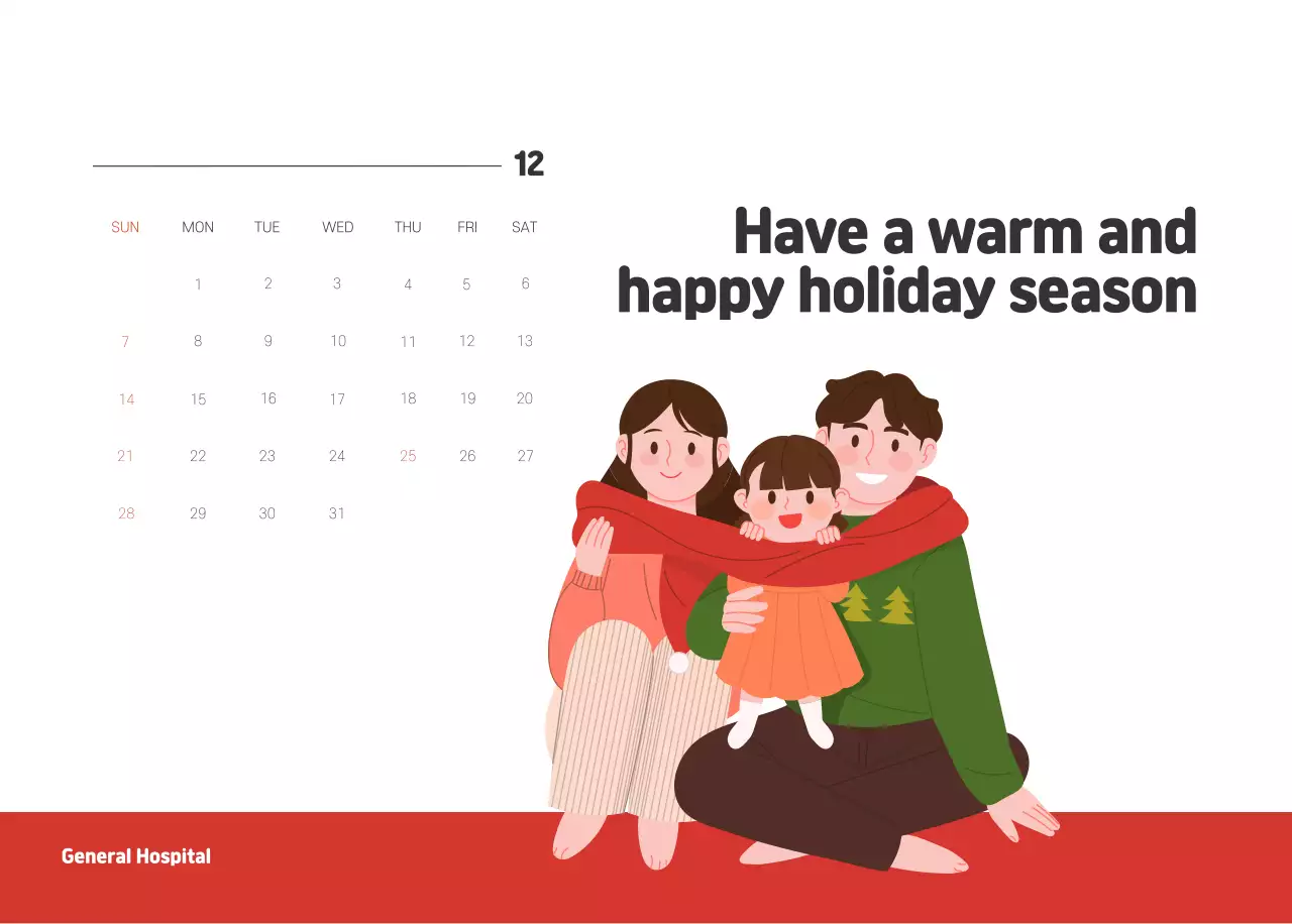 A holiday hospital with health and family themed illustrations and colorful accents