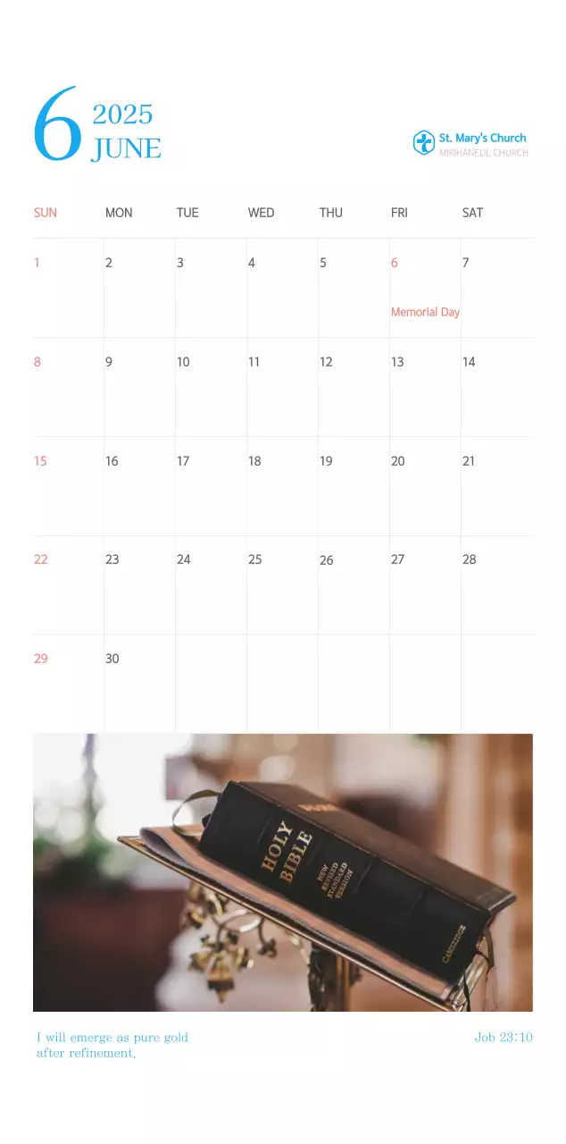 Blue modern concept church calendar
