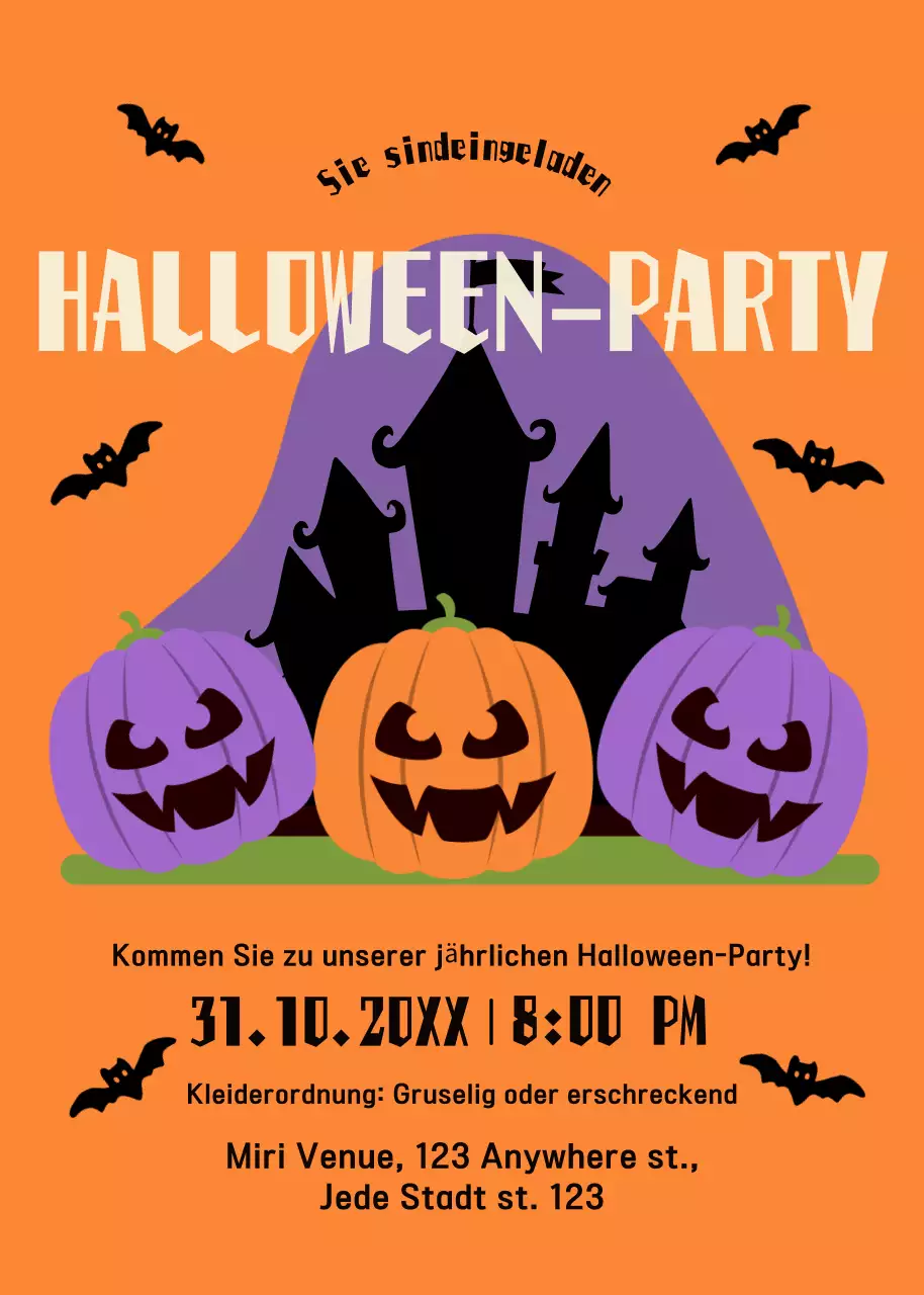 Schwarz orange lila Halloween Party Einladung