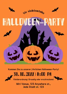 Schwarz orange lila Halloween Party Einladung
