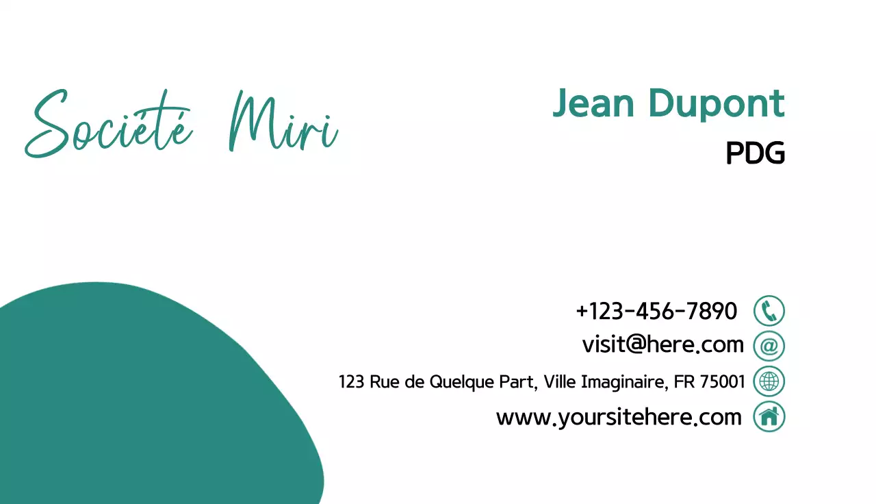 carte de visite minimaliste sarcelle