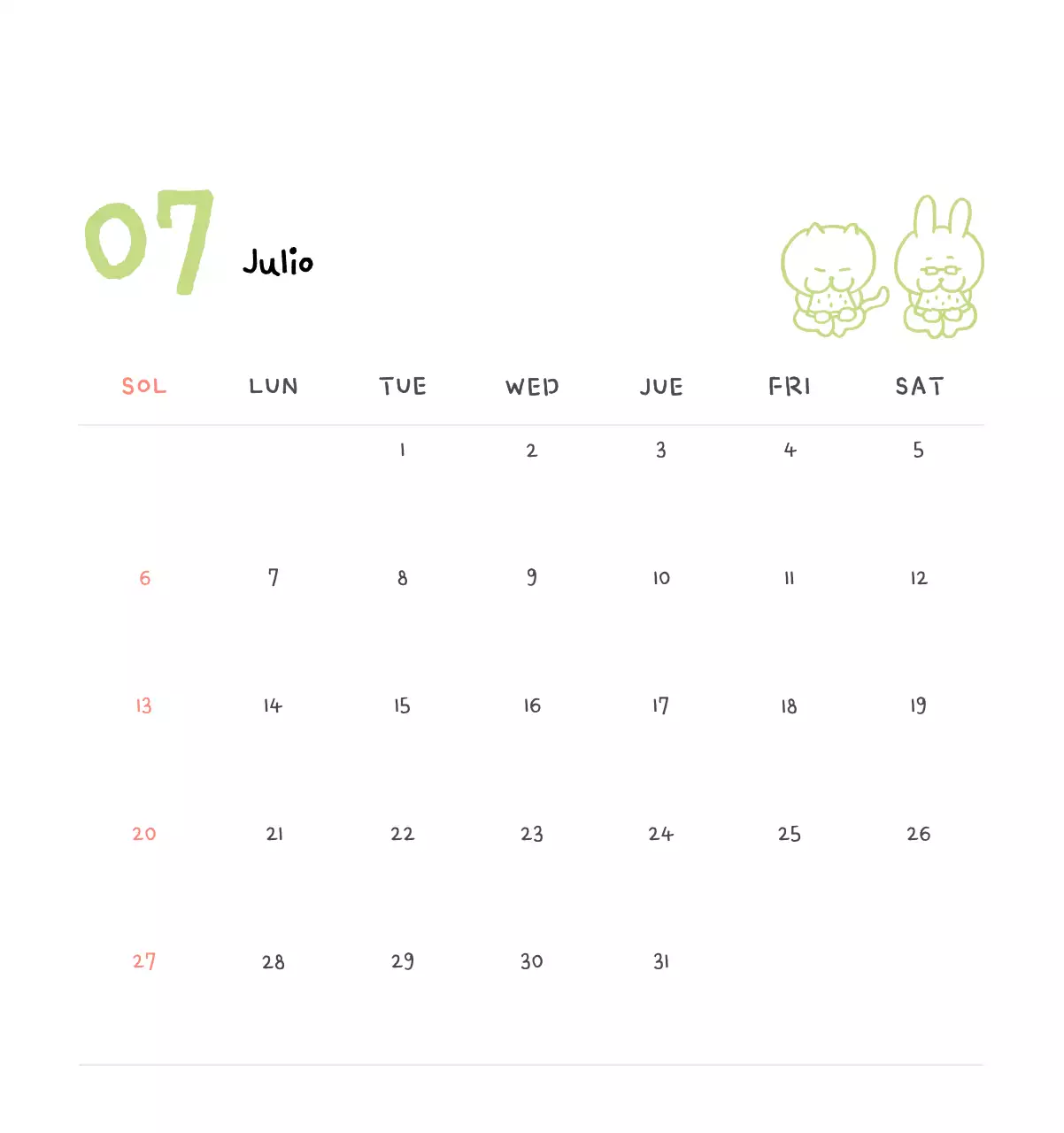 Calendario diario en marfil