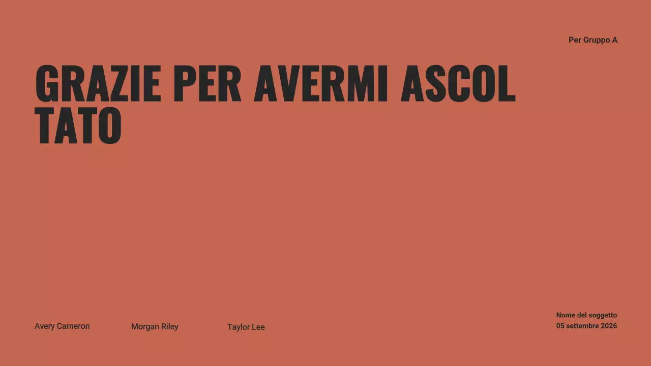 Presentazione del progetto di gruppo nero e arancione