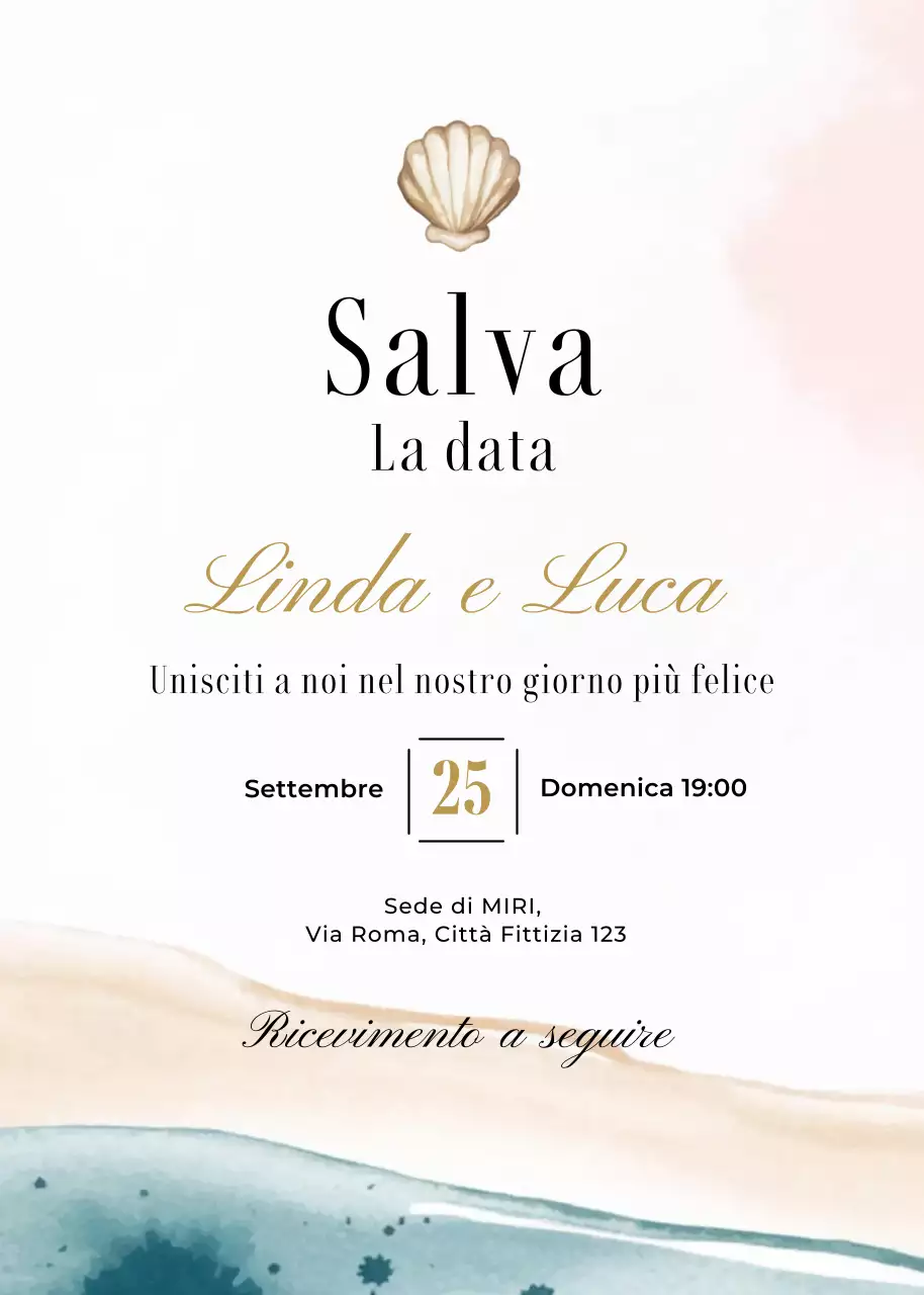 Invito di nozze oro blu arancio stile elegante