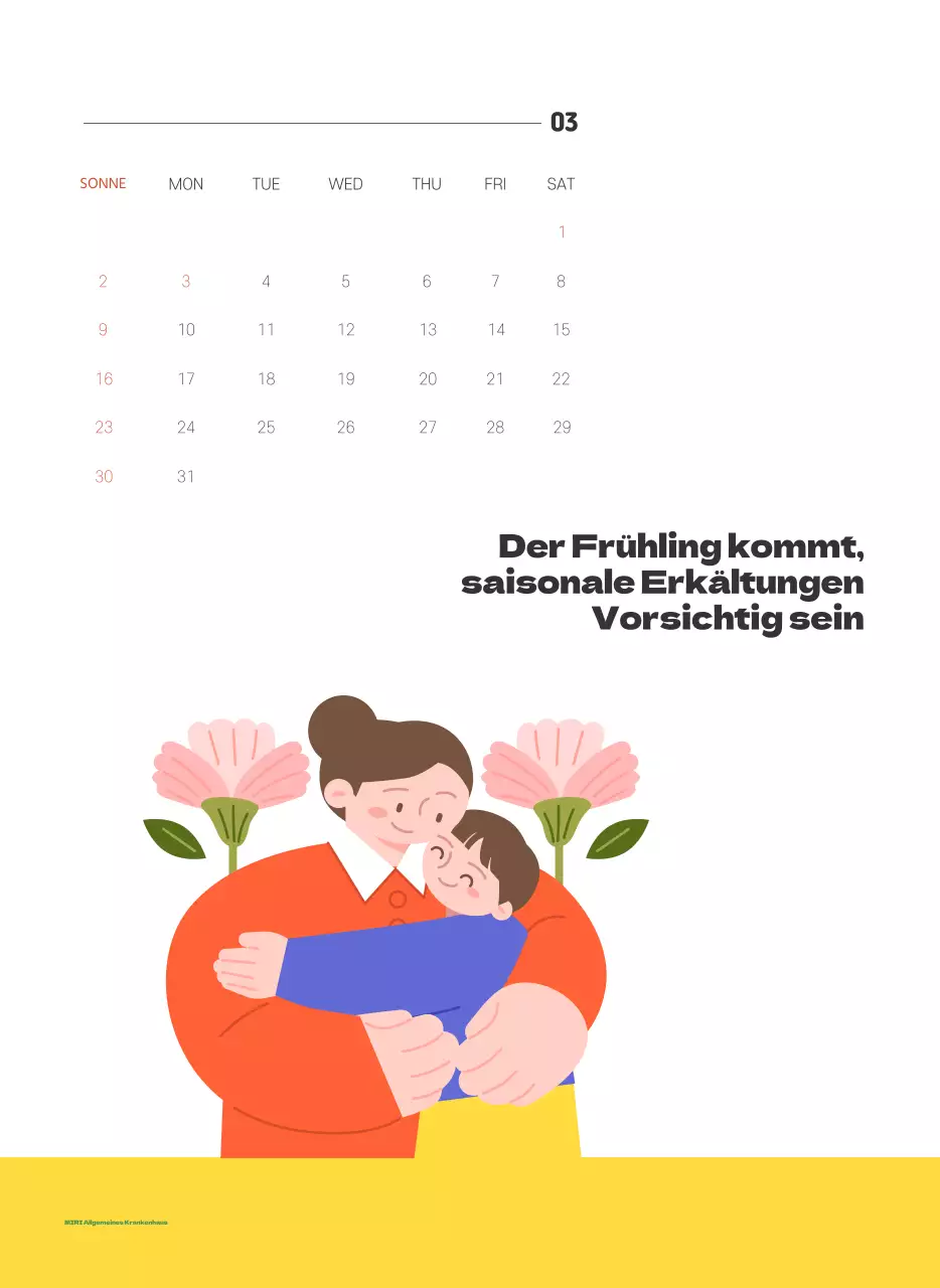 Ein festliches Krankenhaus mit Illustrationen zum Thema Gesundheit und Familie und farbenfrohen Akzenten