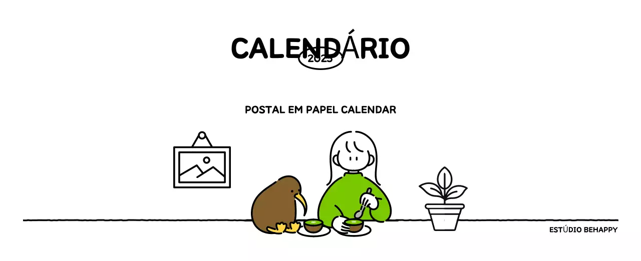Calendário ilustrado com um estilo de linhas bonito