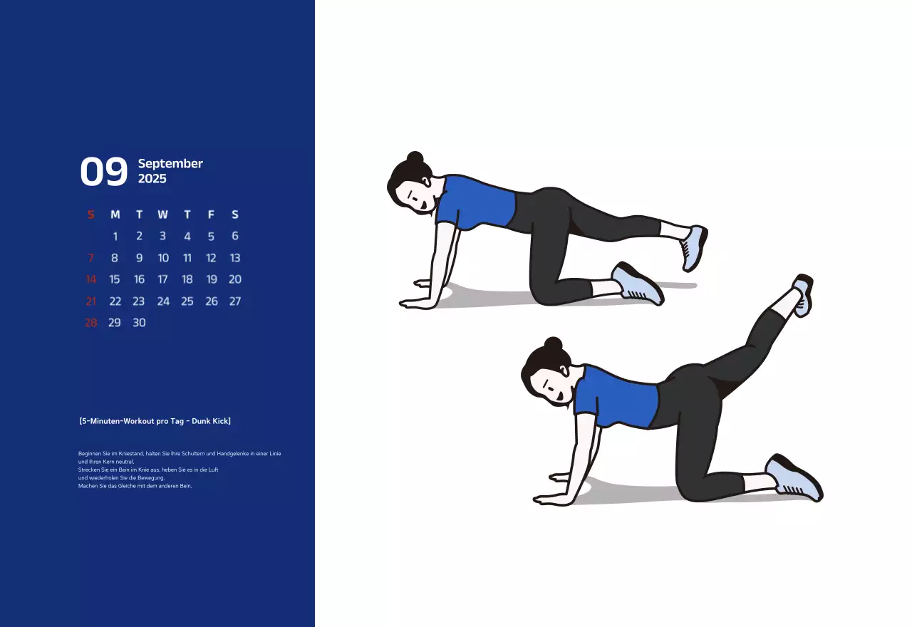 Einfacher Kalender mit blauen, klaren Illustrationen