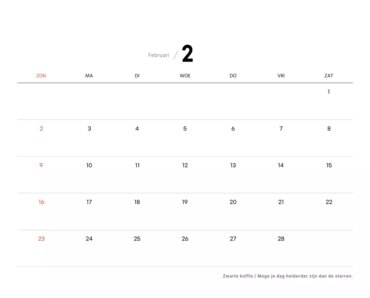 Eenvoudige bureaukalender met koffiefoto's voor cafés in witte tinten