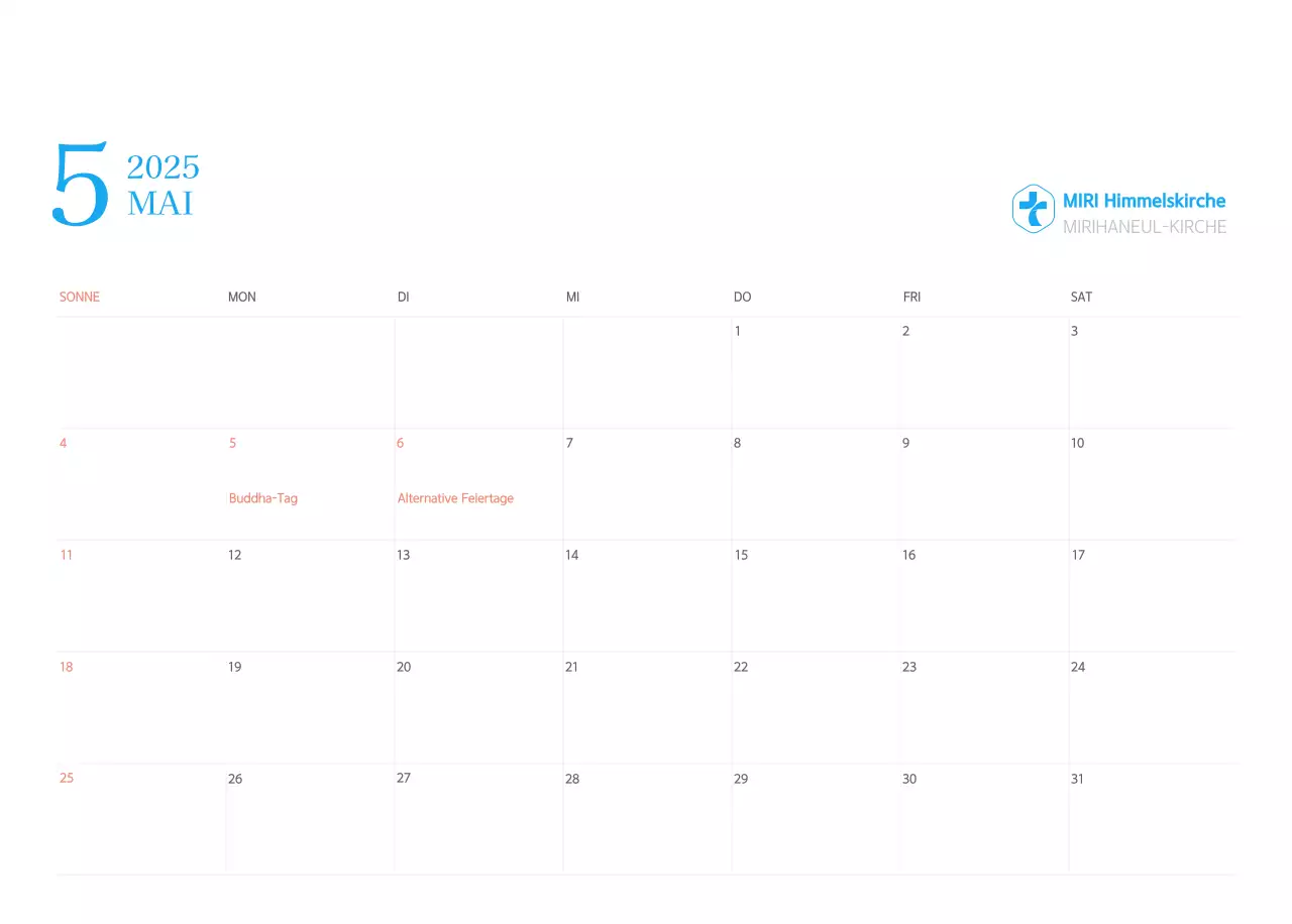 Blaues modernes Konzept Kirchenkalender