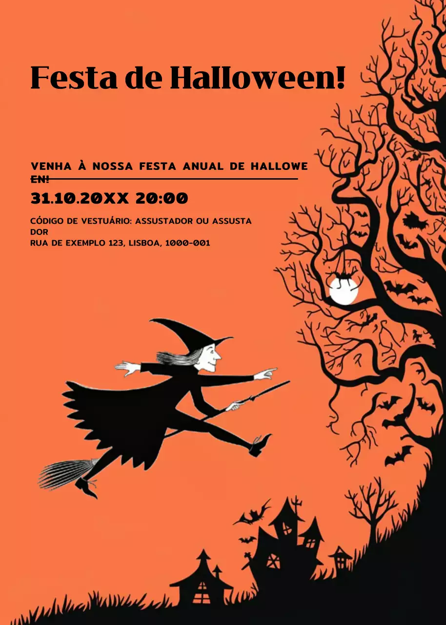 convite de Halloween retro laranja
