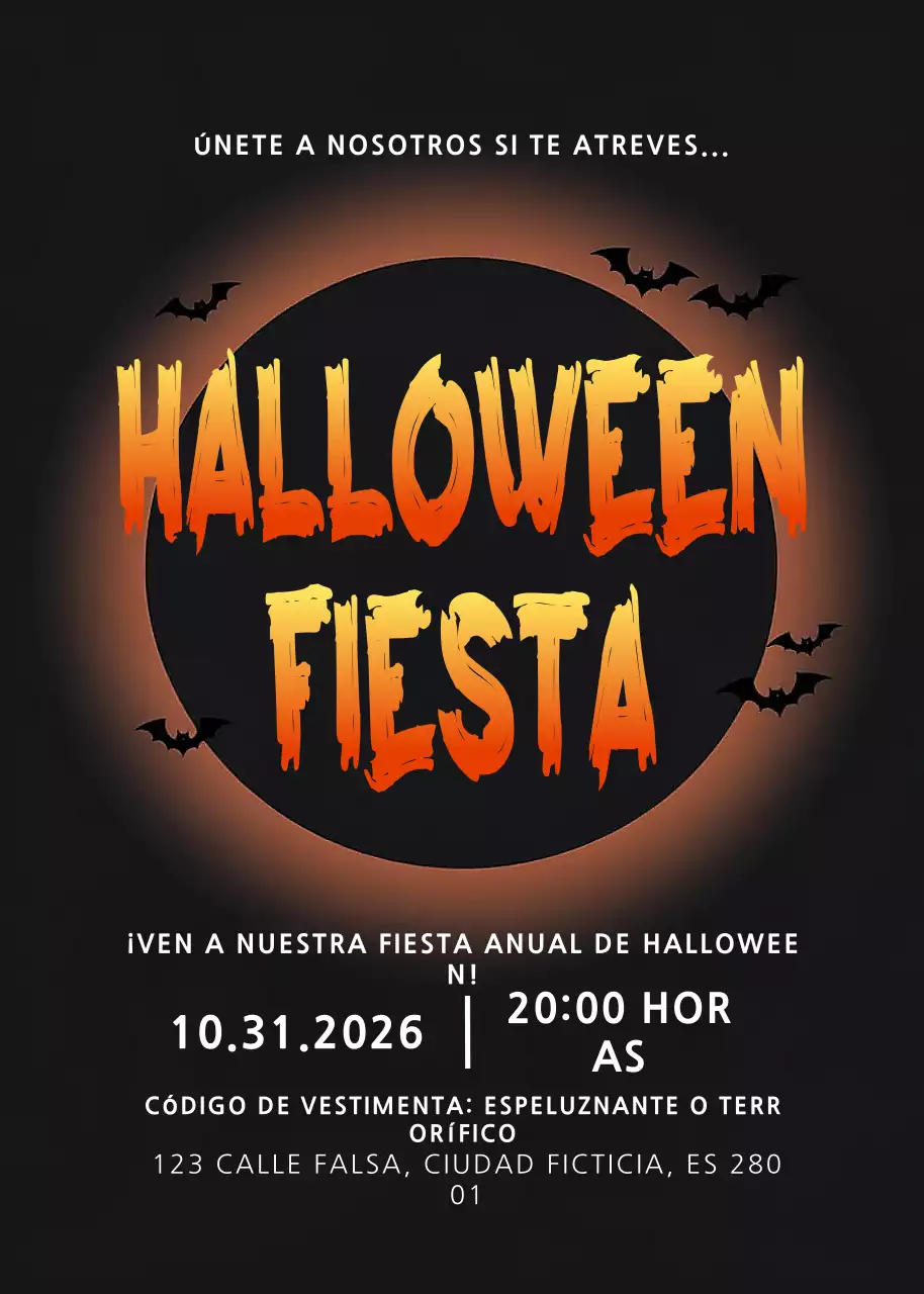 Invitación de Halloween gótica naranja
