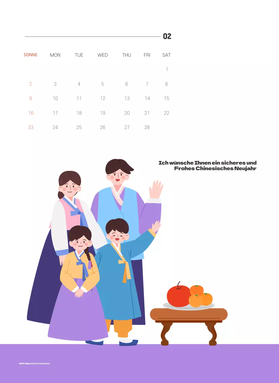 Ein festliches Krankenhaus mit Illustrationen zum Thema Gesundheit und Familie und farbenfrohen Akzenten