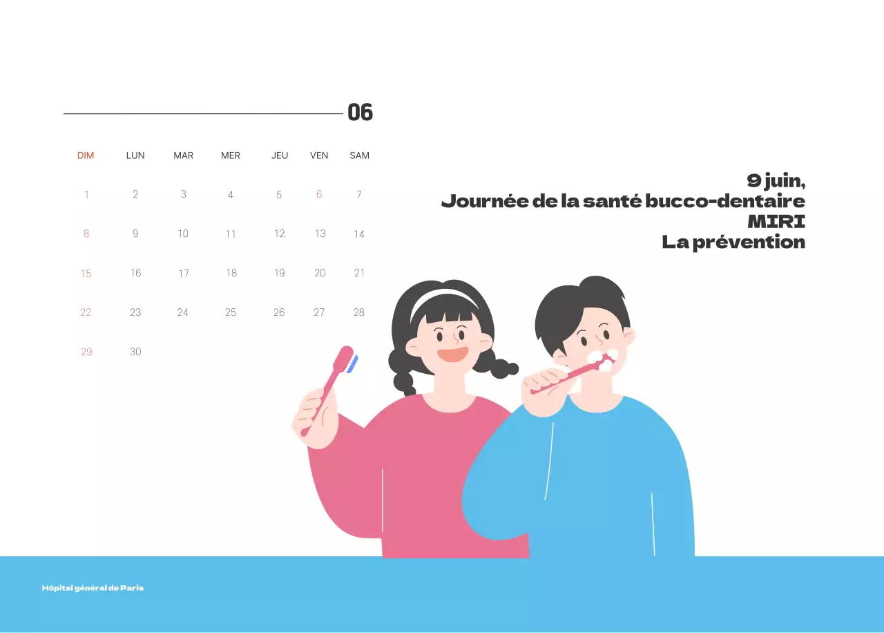 Un hôpital festif avec des illustrations sur le thème de la santé et de la famille et des accents colorés.