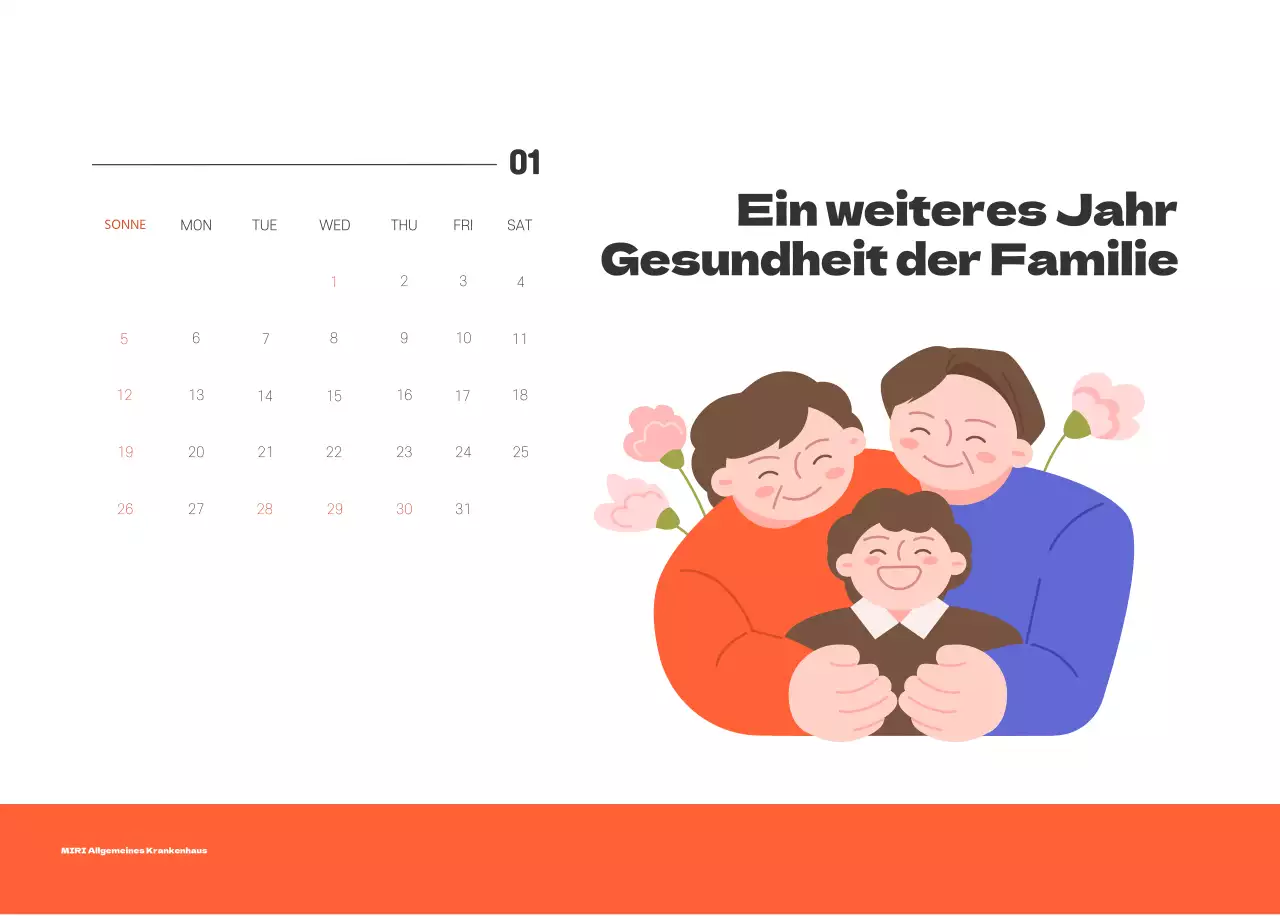 Ein festliches Krankenhaus mit Illustrationen zum Thema Gesundheit und Familie und farbenfrohen Akzenten