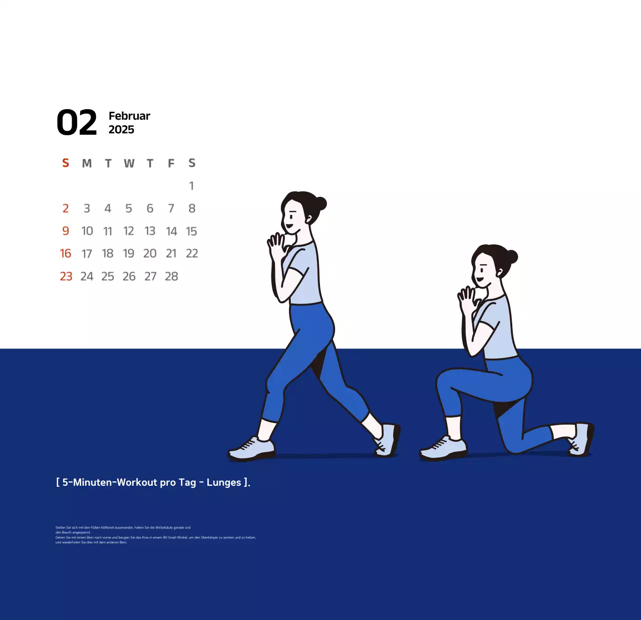 Einfacher Kalender mit blauen, klaren Illustrationen