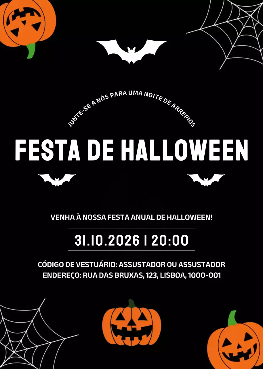 Convite preto para festa assustadora