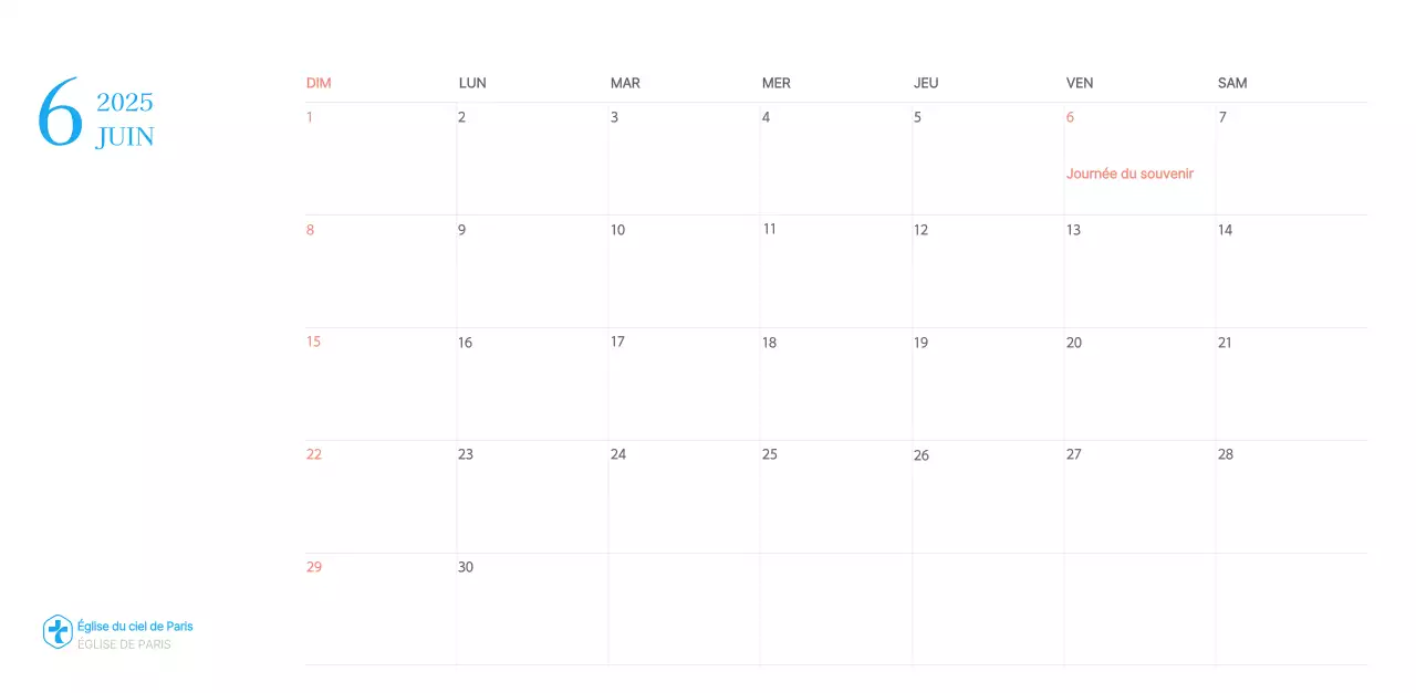 Calendrier d'église moderne bleu