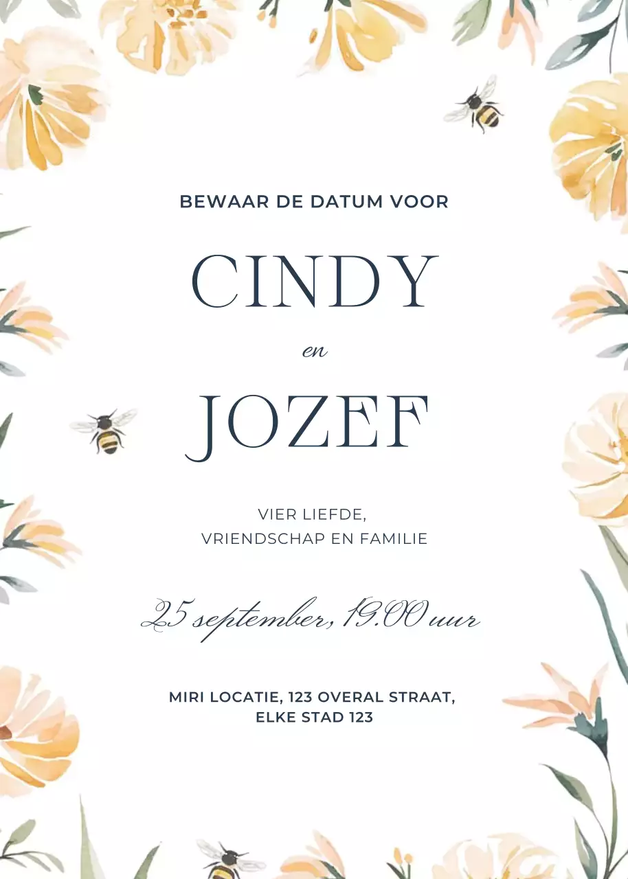 Geelgroene bloemen huwelijksuitnodiging