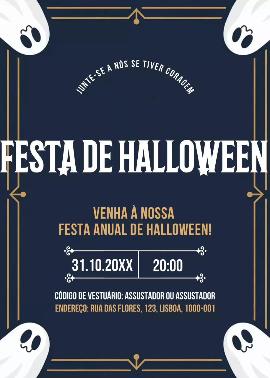 convite de Halloween retro azul-marinho