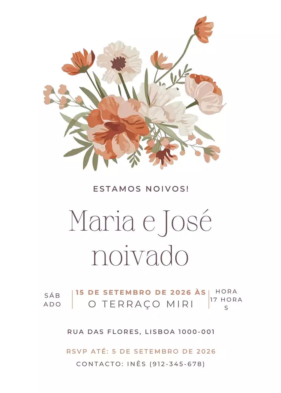 Convite de noivado floral bege