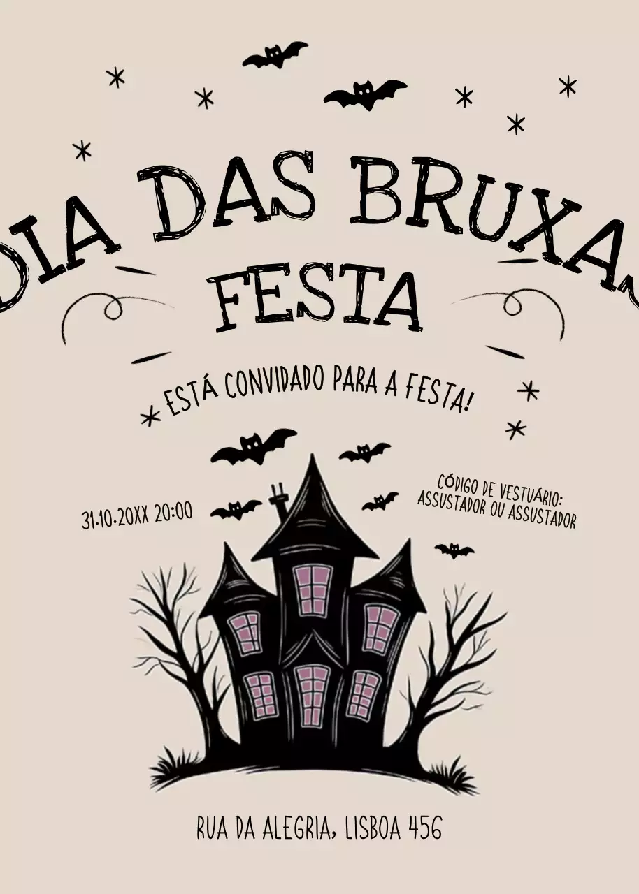 Convite de festa de Halloween bege e preto
