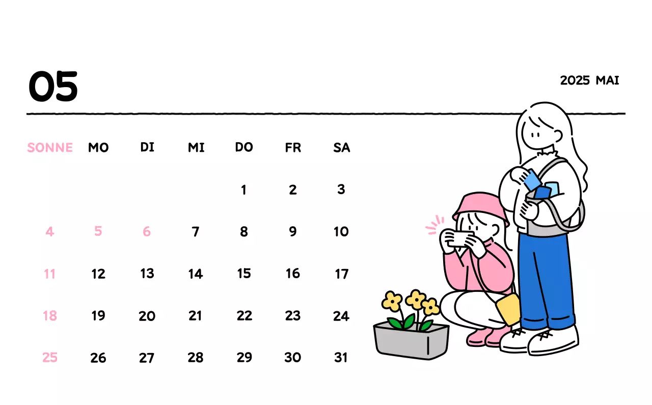 Illustrierter Kalender mit schönem Linienstil