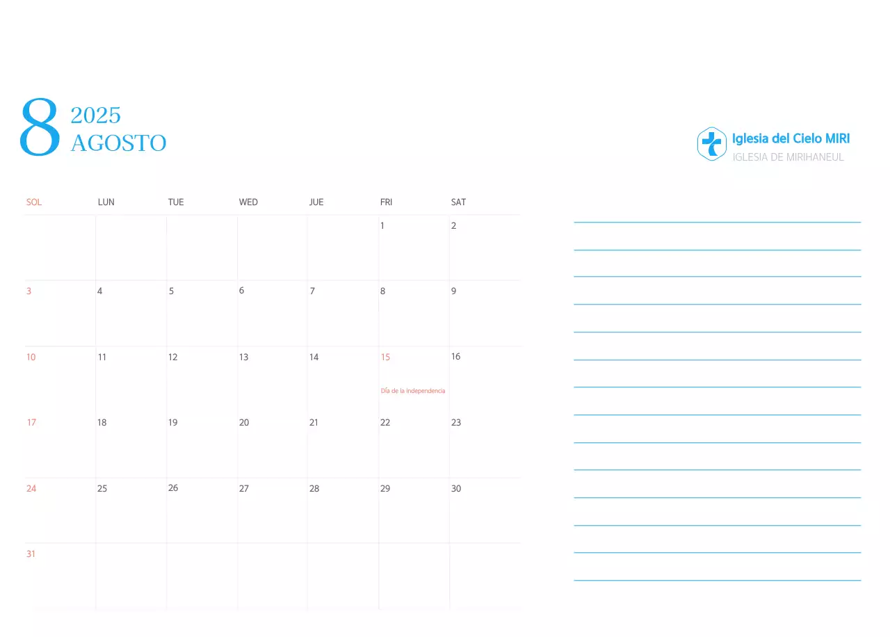 Calendario eclesiástico azul de concepto moderno