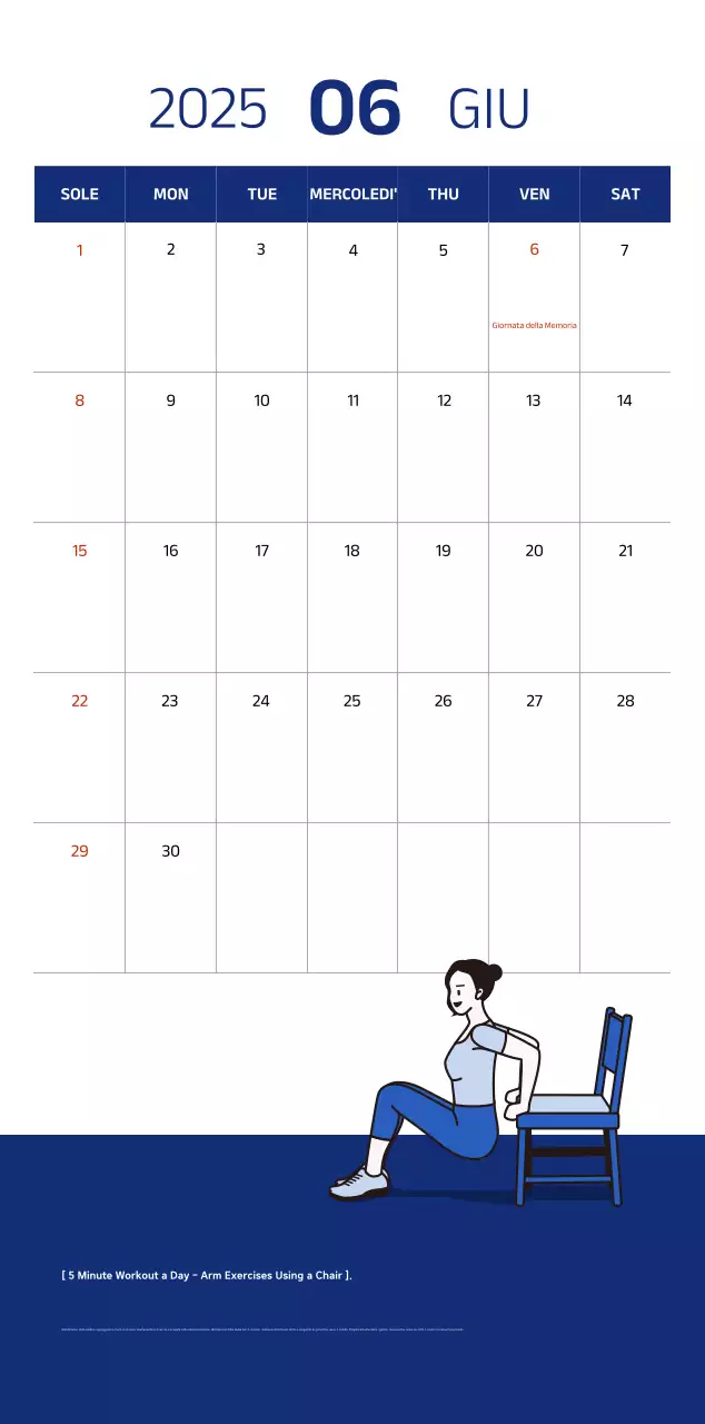 Calendario semplice con illustrazioni blu e pulite