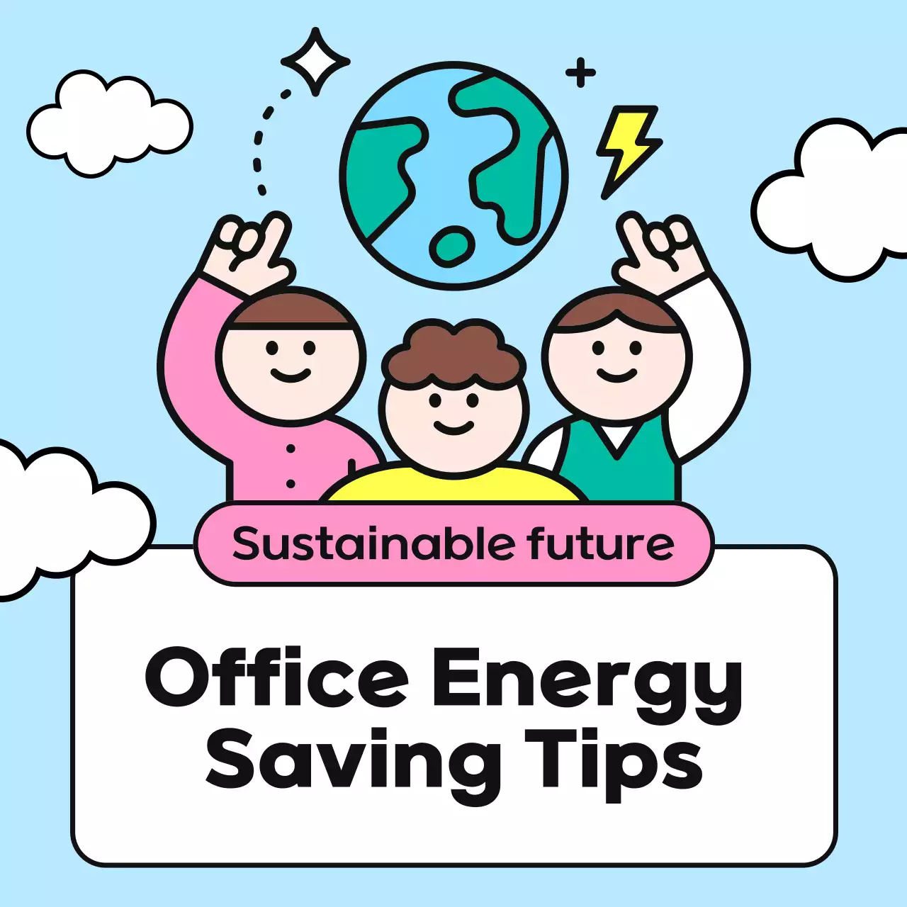 A light blue and green workplace energy conservation campaign