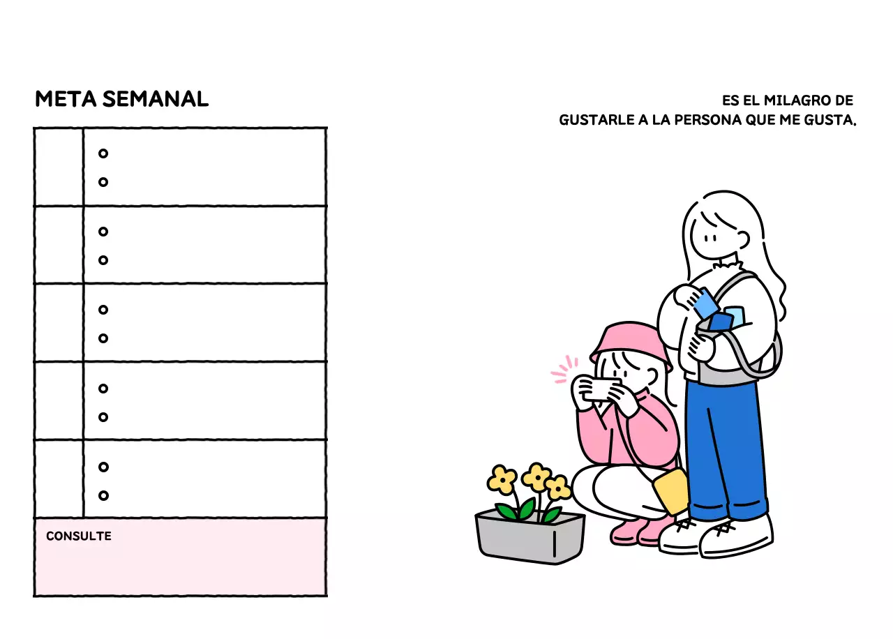 Calendario ilustrado con un bonito estilo de líneas