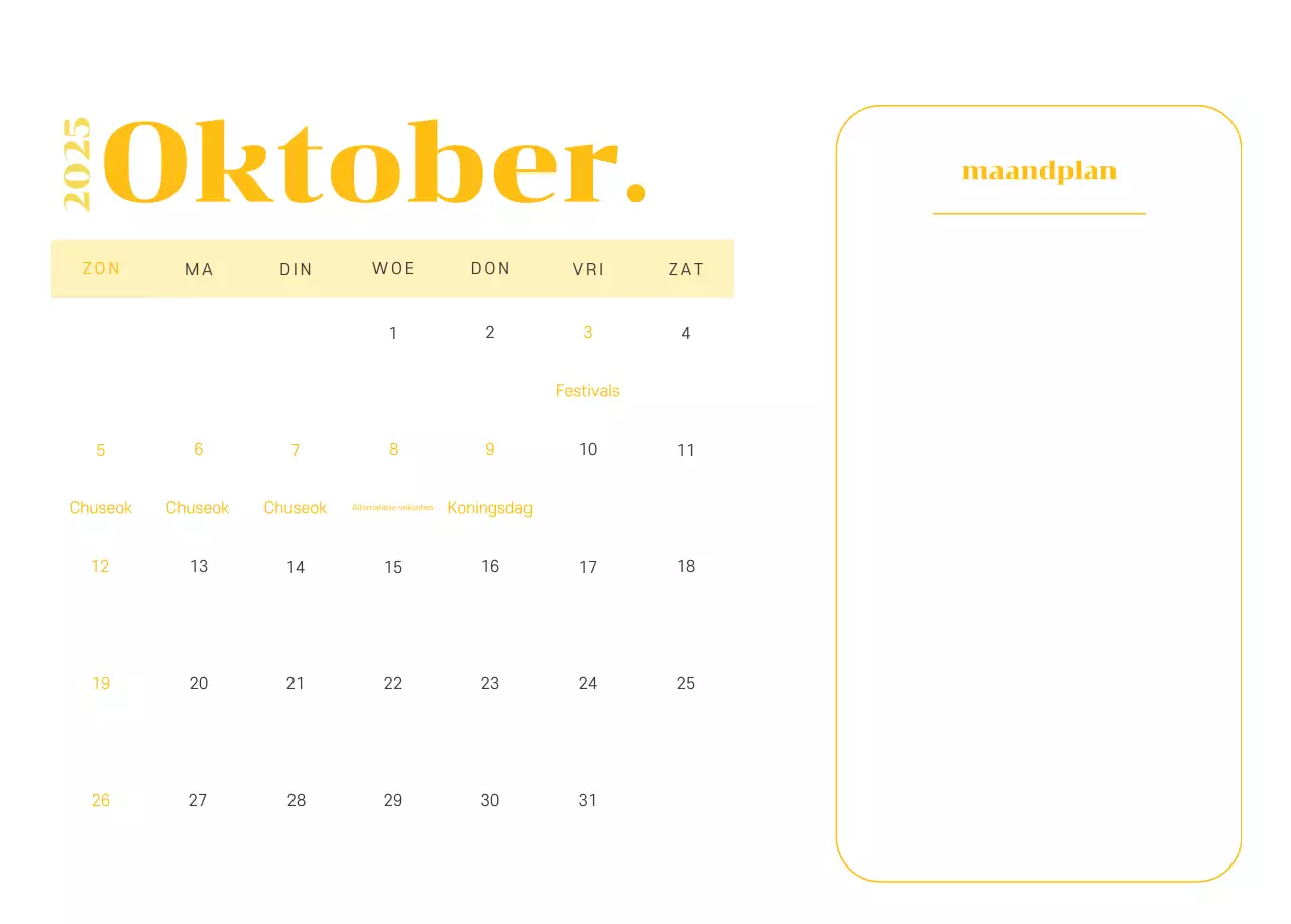 Kalender met jeugdillustraties op een geelgroene achtergrond