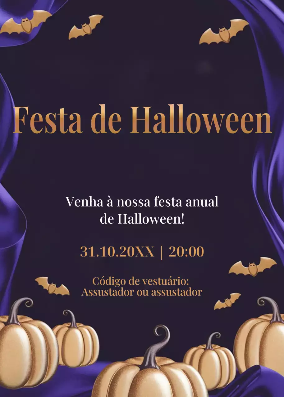 convite gótico roxo de Halloween