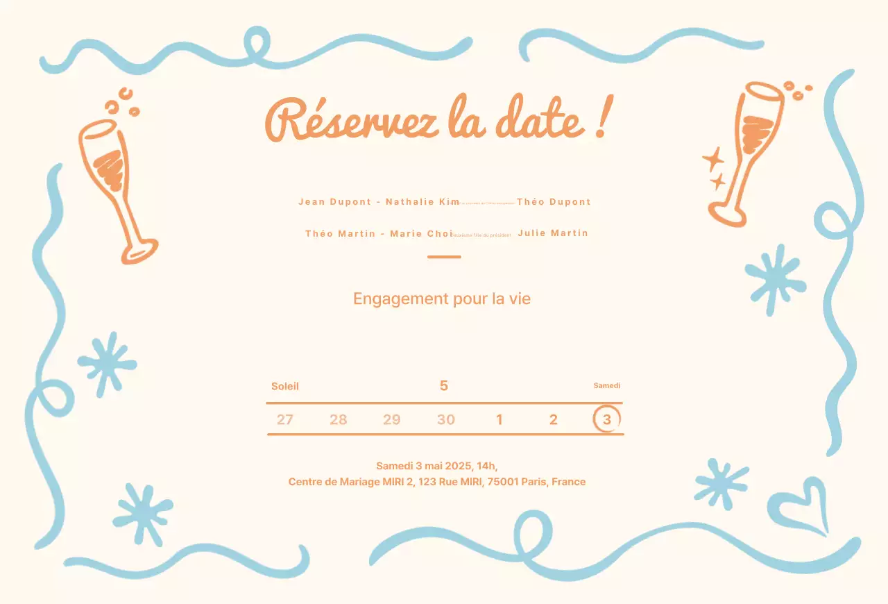 Jolie invitation de mariage en bleu clair