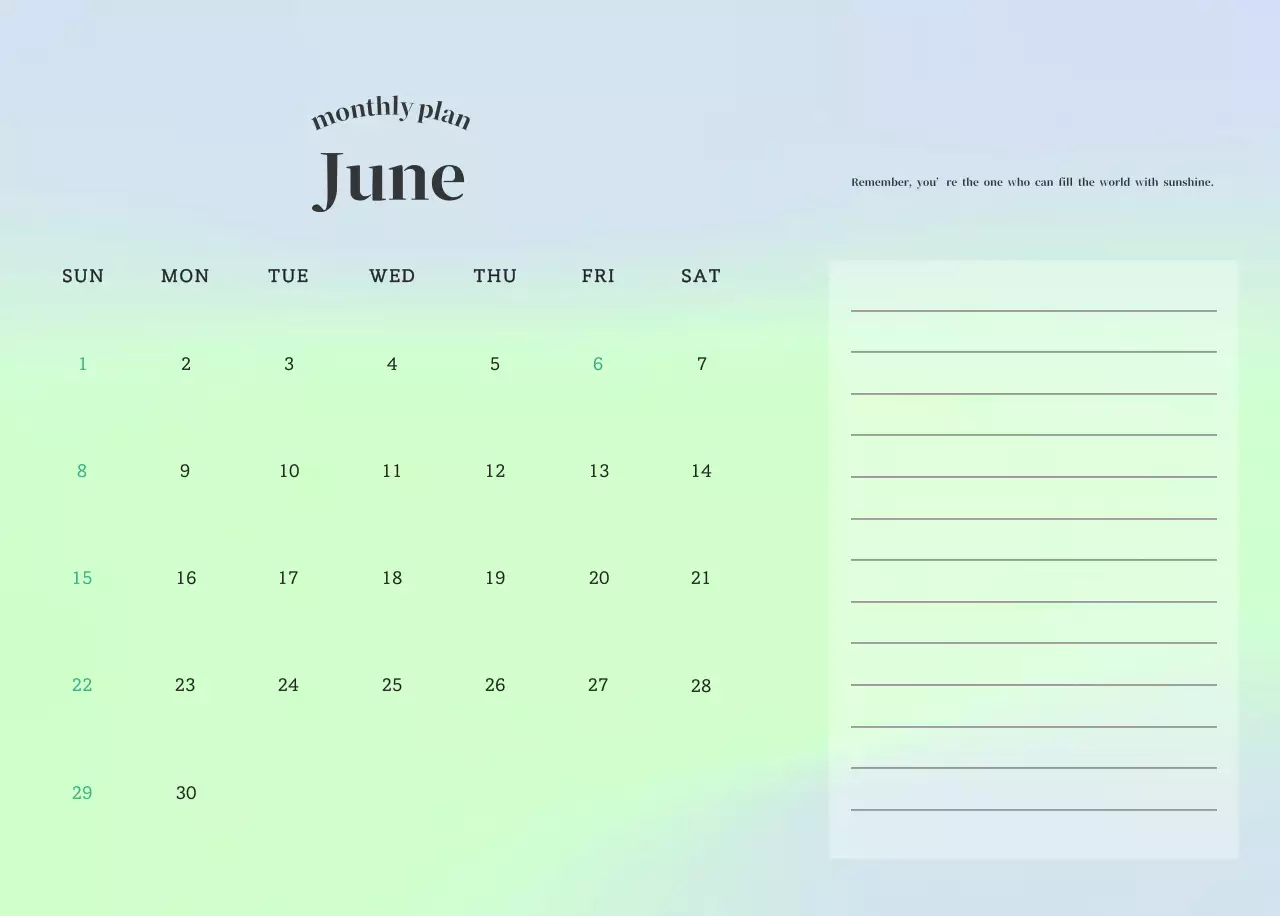 Gradient Minimalist Calendar