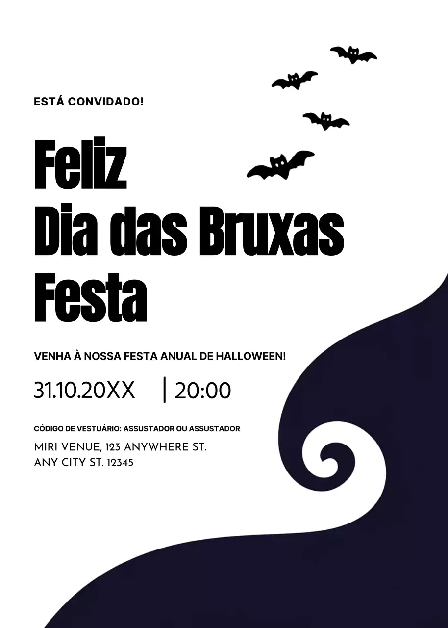 Convite de festa de Halloween branco e preto