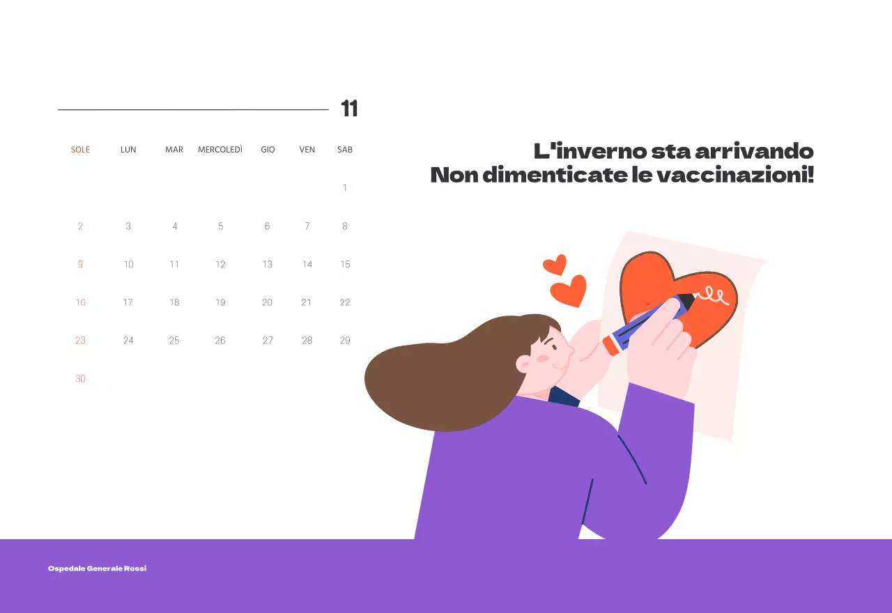 Un ospedale festivo con illustrazioni a tema salute e famiglia e accenti colorati