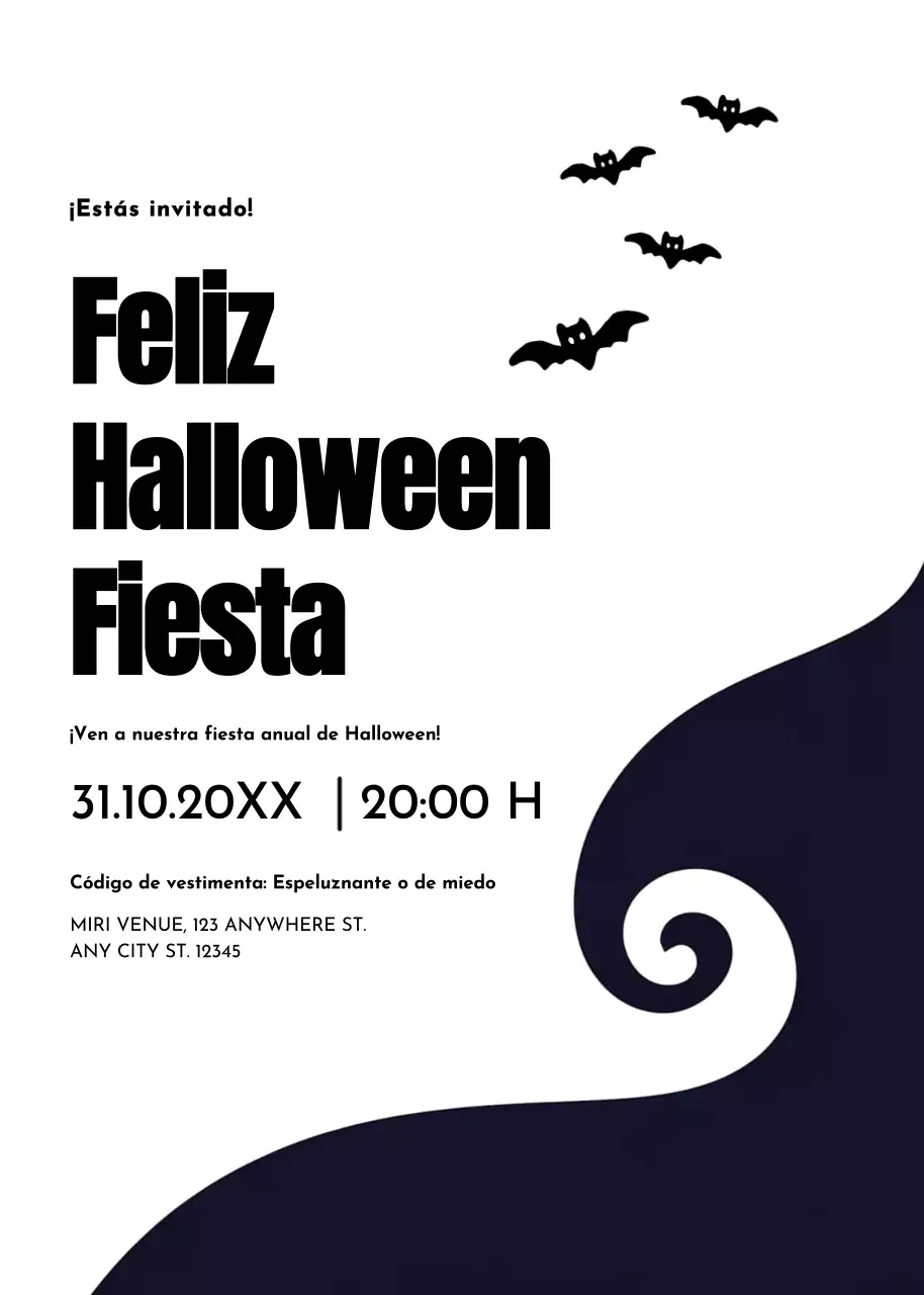 Invitación fiesta Halloween blanco negro