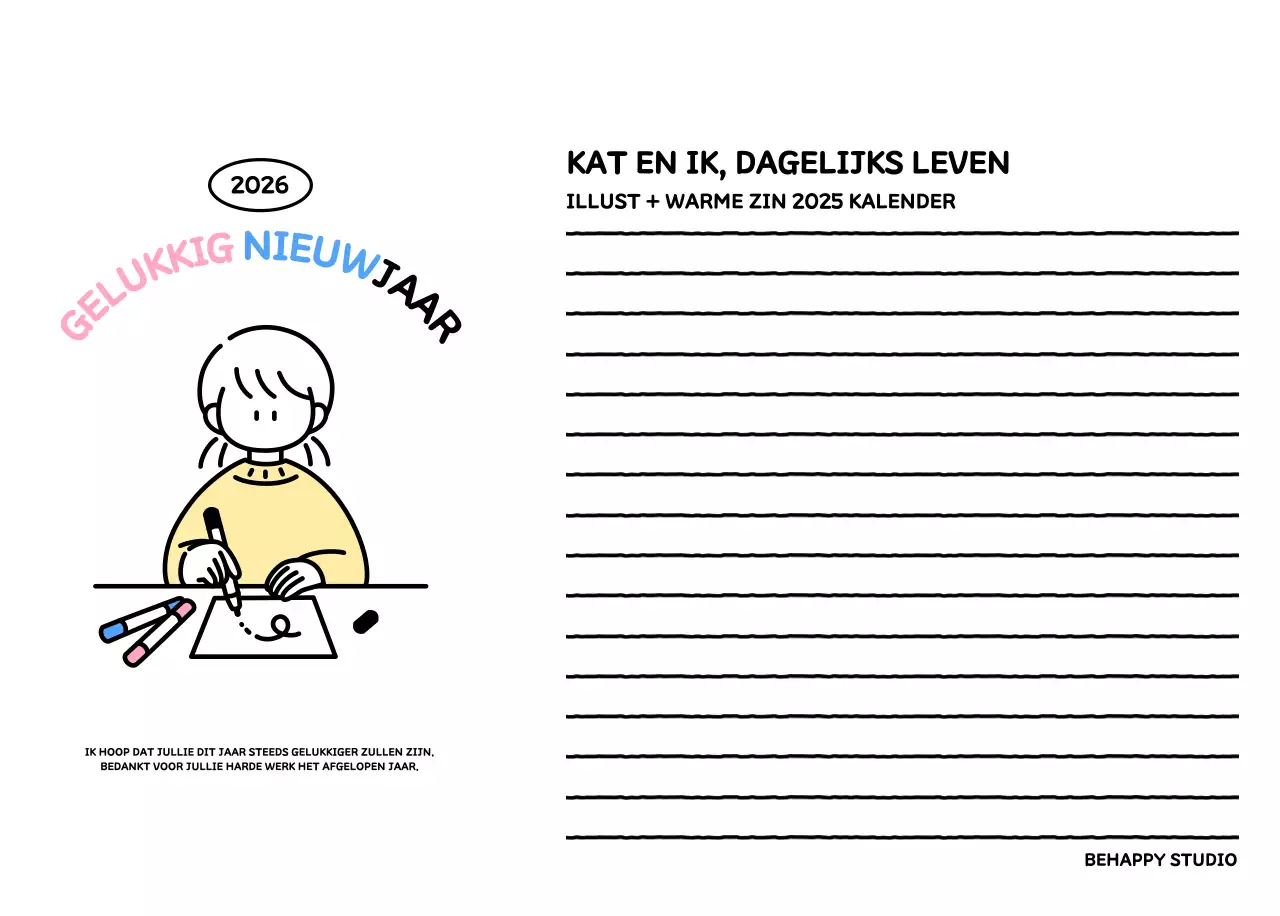 Geïllustreerde kalender met een mooie lijnstijl