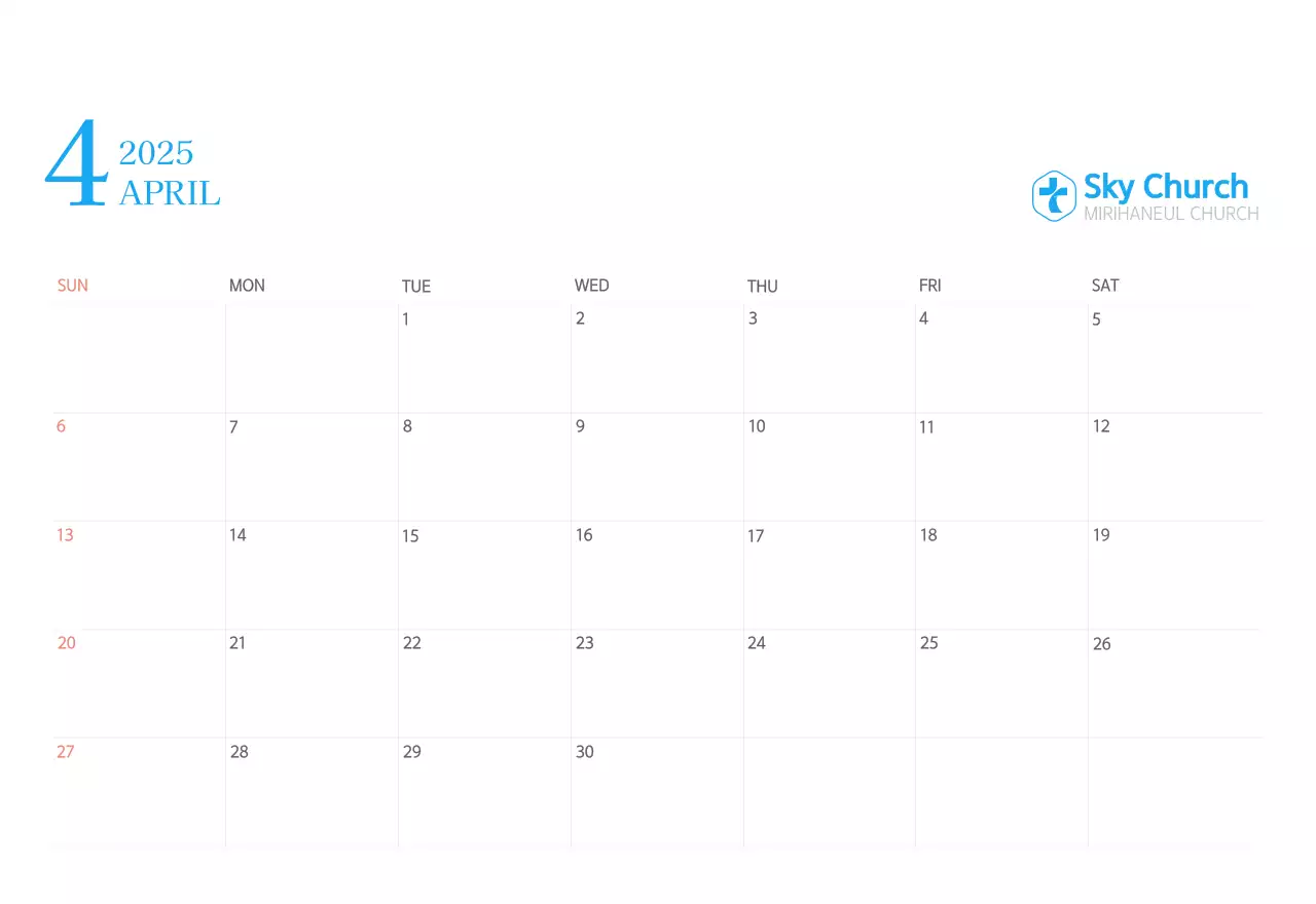 Kalender gereja berkonsep modern berwarna biru
