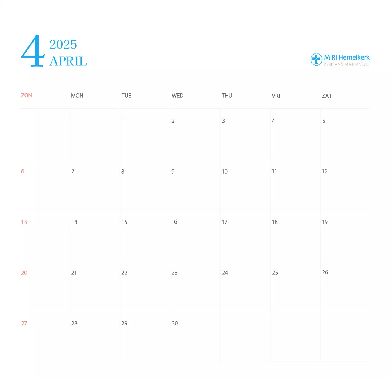 Blauw modern concept kerkkalender