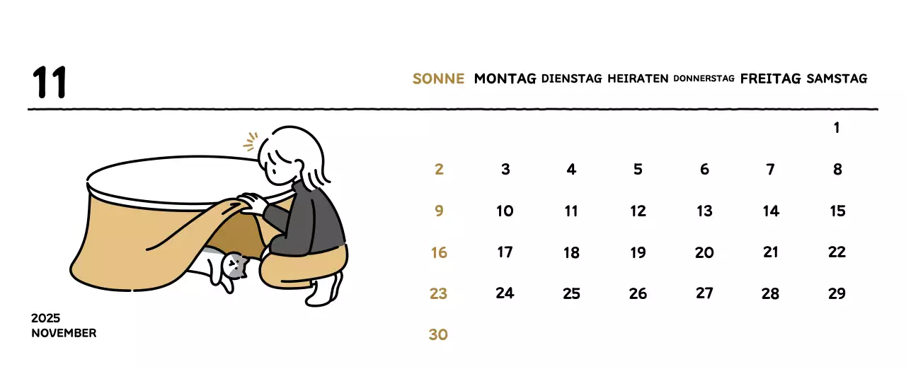 Illustrierter Kalender mit schönem Linienstil
