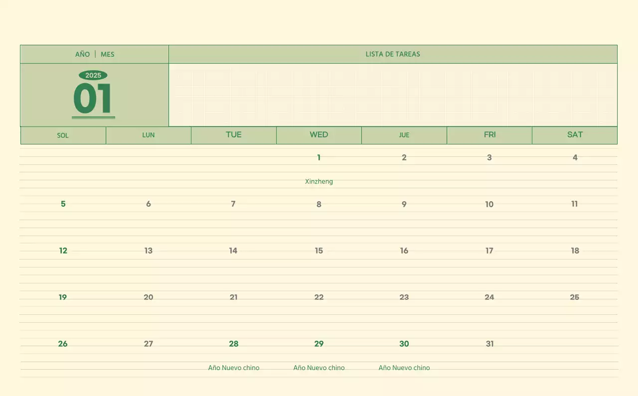 SAT Calendario de pared con concepto de bloc de notas del Día D en verde y amarillo claro