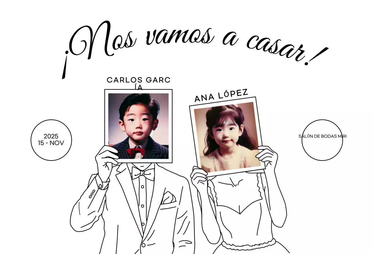 Foto infantil invitación de boda sencilla negra