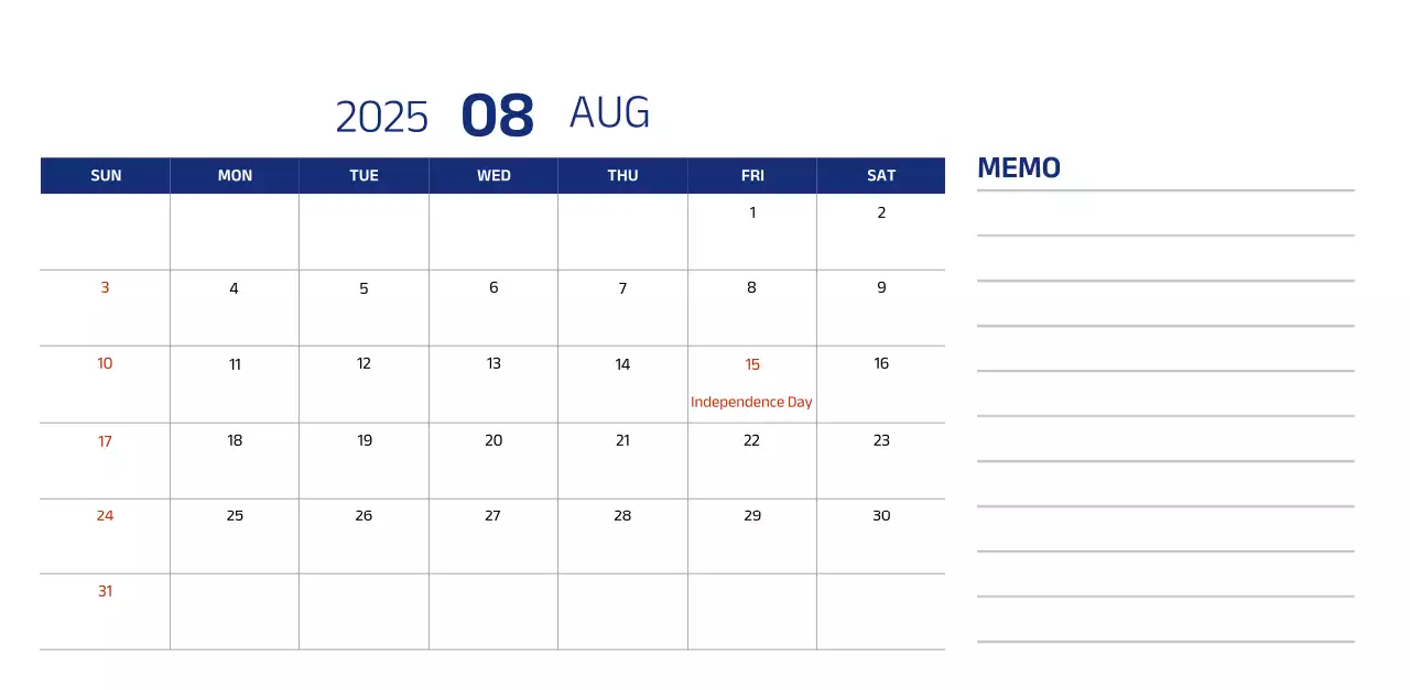 Simple calendar with blue, clean illustrations