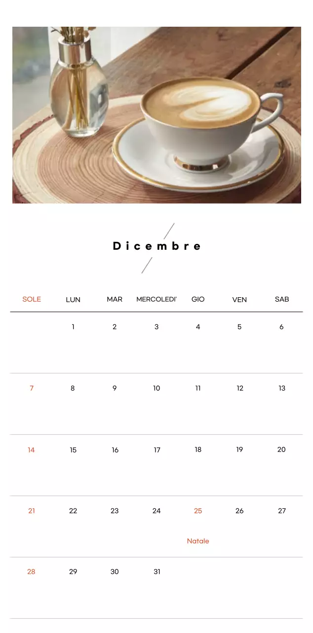 Calendario del caffè minimalista
