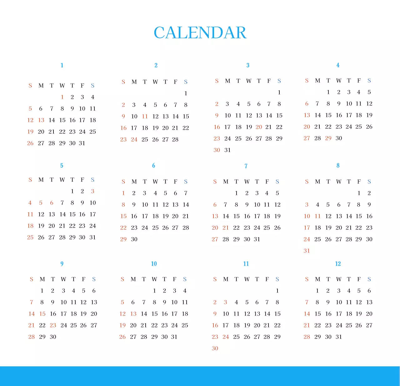 青色のモダンなコンセプトの教会カレンダー