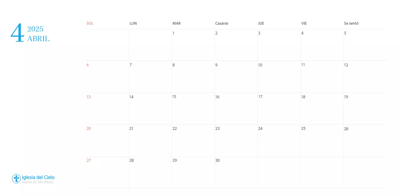 Calendario eclesiástico azul de concepto moderno