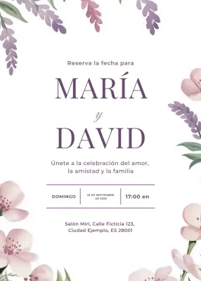 Invitación de boda verde púrpura estilo elegante